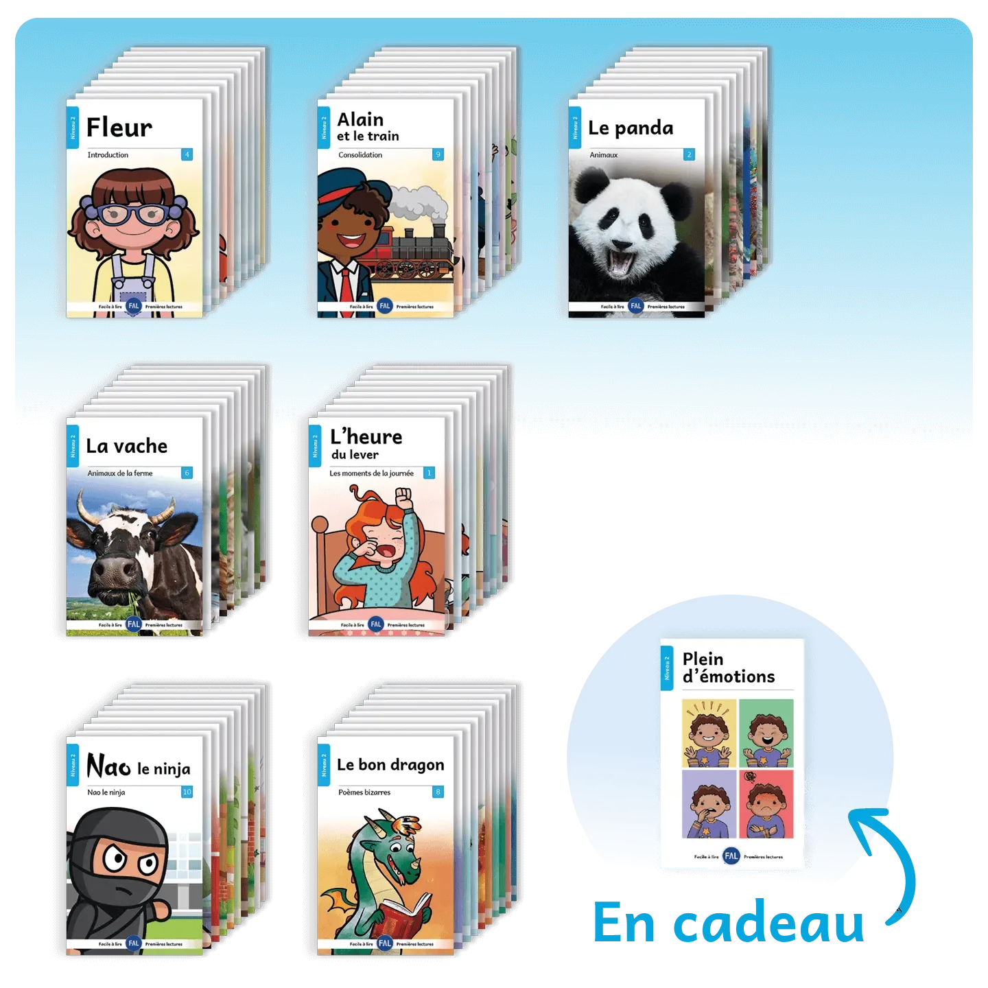 Ensemble de 7 séries laminées niveau 2 +bonus – 71 livres