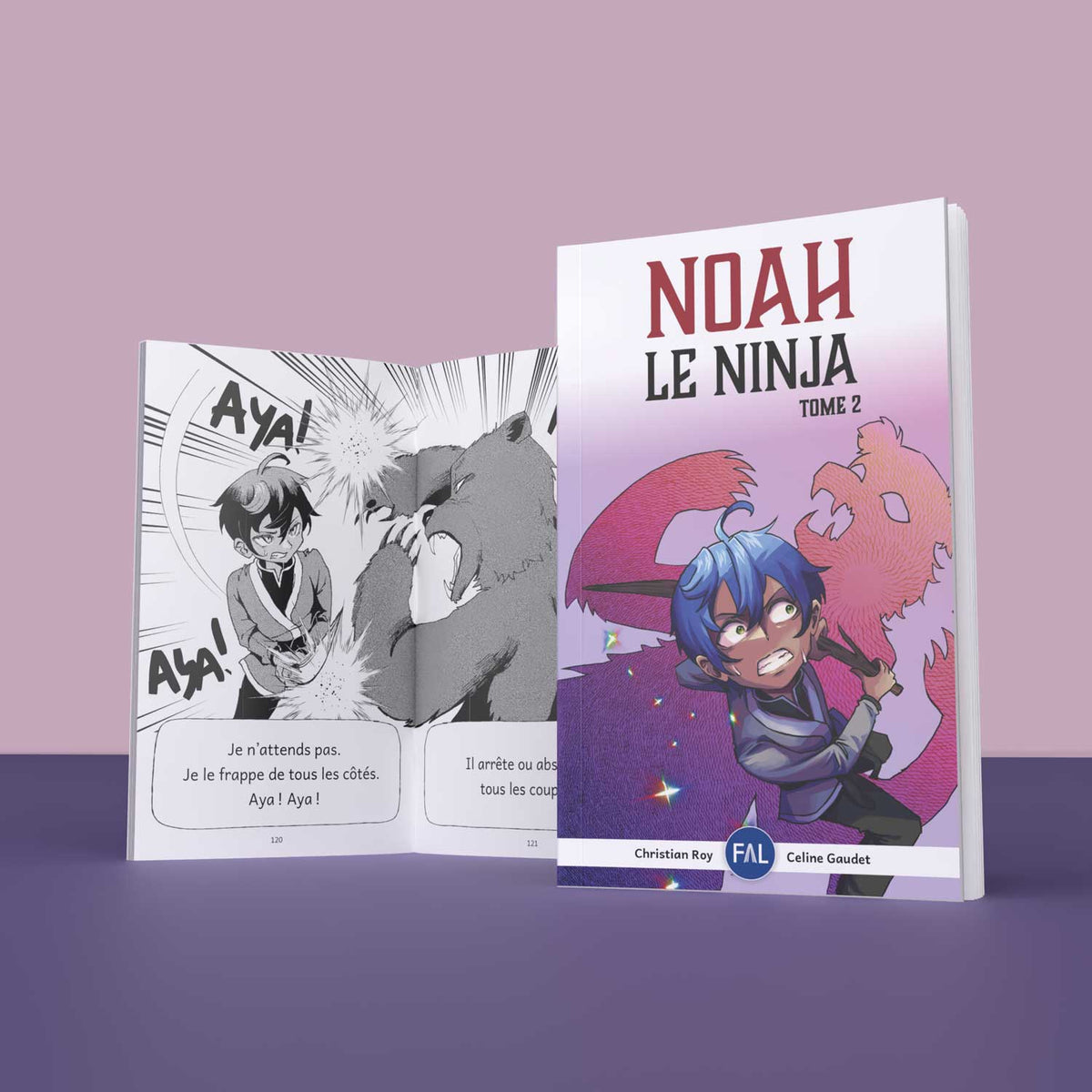 Livre décodable Noah le ninja (tome 2), avec vue sur les pages intérieures.