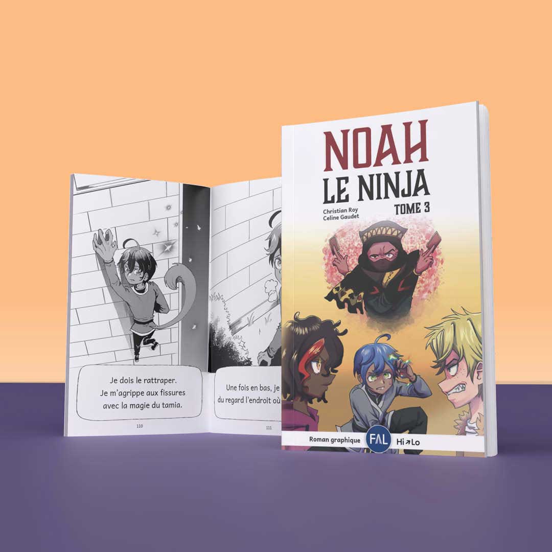 Livre décodable Noah le ninja (tome 3), avec vue sur les pages intérieures.