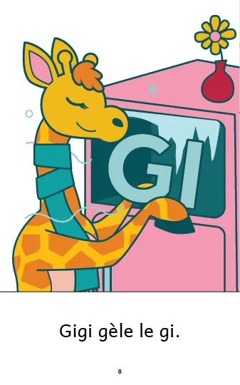lecture syllabique -Exemple de page du livre Gigi et le G