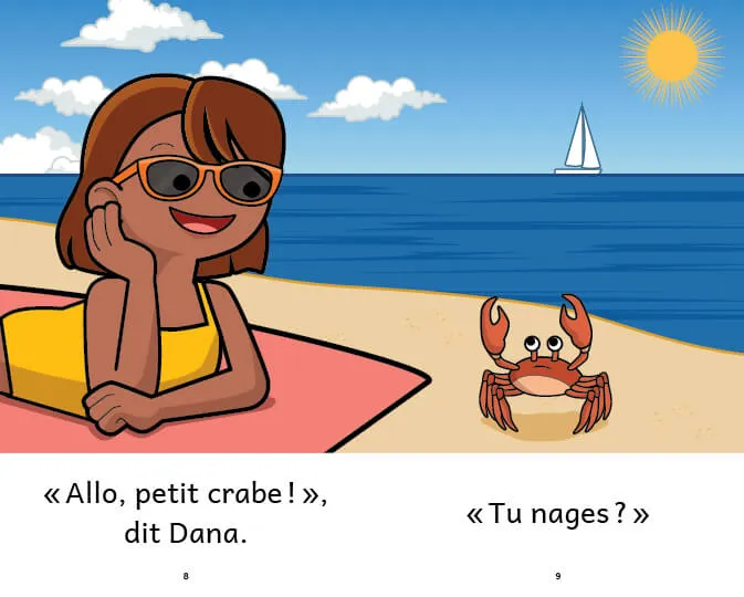 histoires courtes à lire- Exemple de page du livre Dana et le crabe