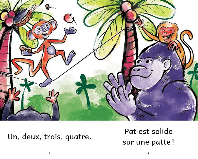 Exemple de page du livre du poème pour enfant Pat le primate